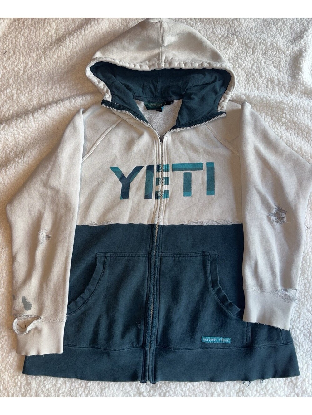 Vintage Yeti Cycles Keota Colorblock Full Zip Hoodie Distressed Thrashed Sz L